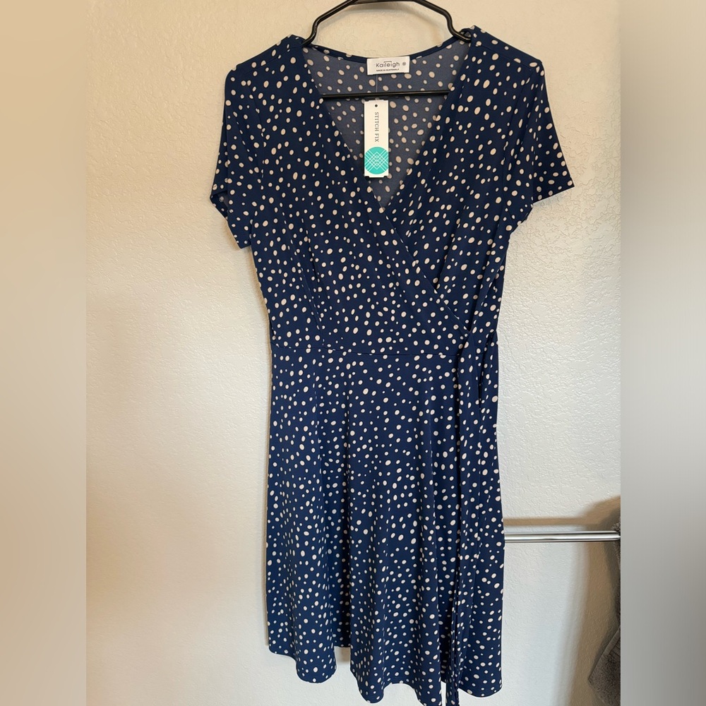 Nwt Kaileigh Navy Polka Dot Dress